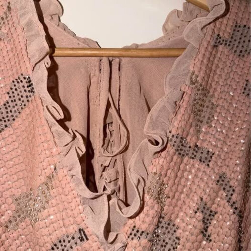NWT Anthropologie Pink Sequin Ruffle Cropped Top. Sz 1X - Picture 6 of 10